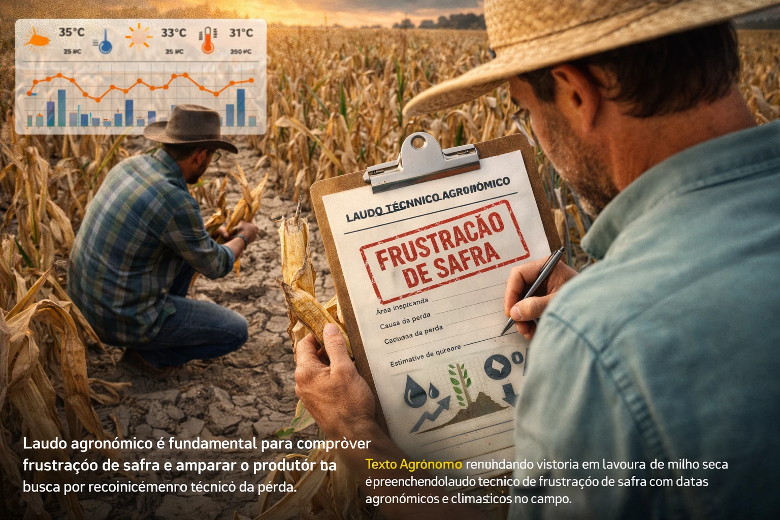 Lavoura em desenvolvimento em área rural utilizada como base para laudo pericial agronômico e avaliação de frustração de safra.