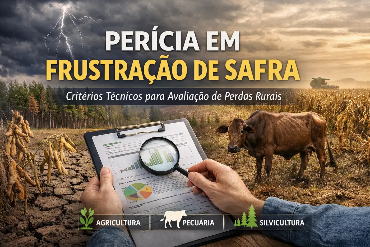 Perícia em frustração de safra com avaliação técnica de perdas na agricultura, pecuária e silvicultura.